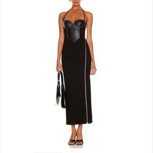 NWT Staud Women Hindley Corset Sexy High Slit Maxi Bodycon Dress Black Silver XL